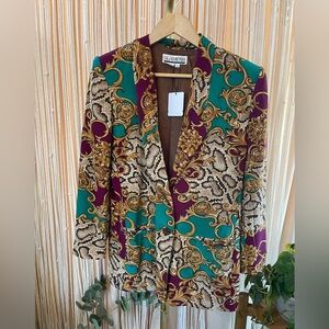 Vintage silk Multicoloured snake print blazer with a unique design teal & purple